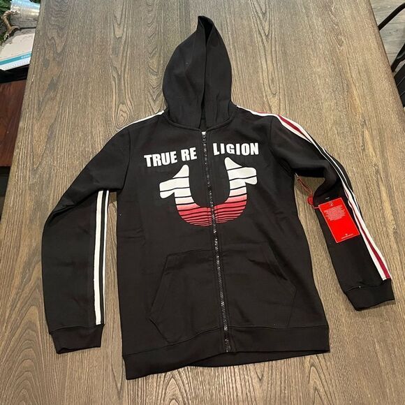 NWT True Religion Kids Full Zip Graphic Hoodie Black Size M - Picture 1 of 8